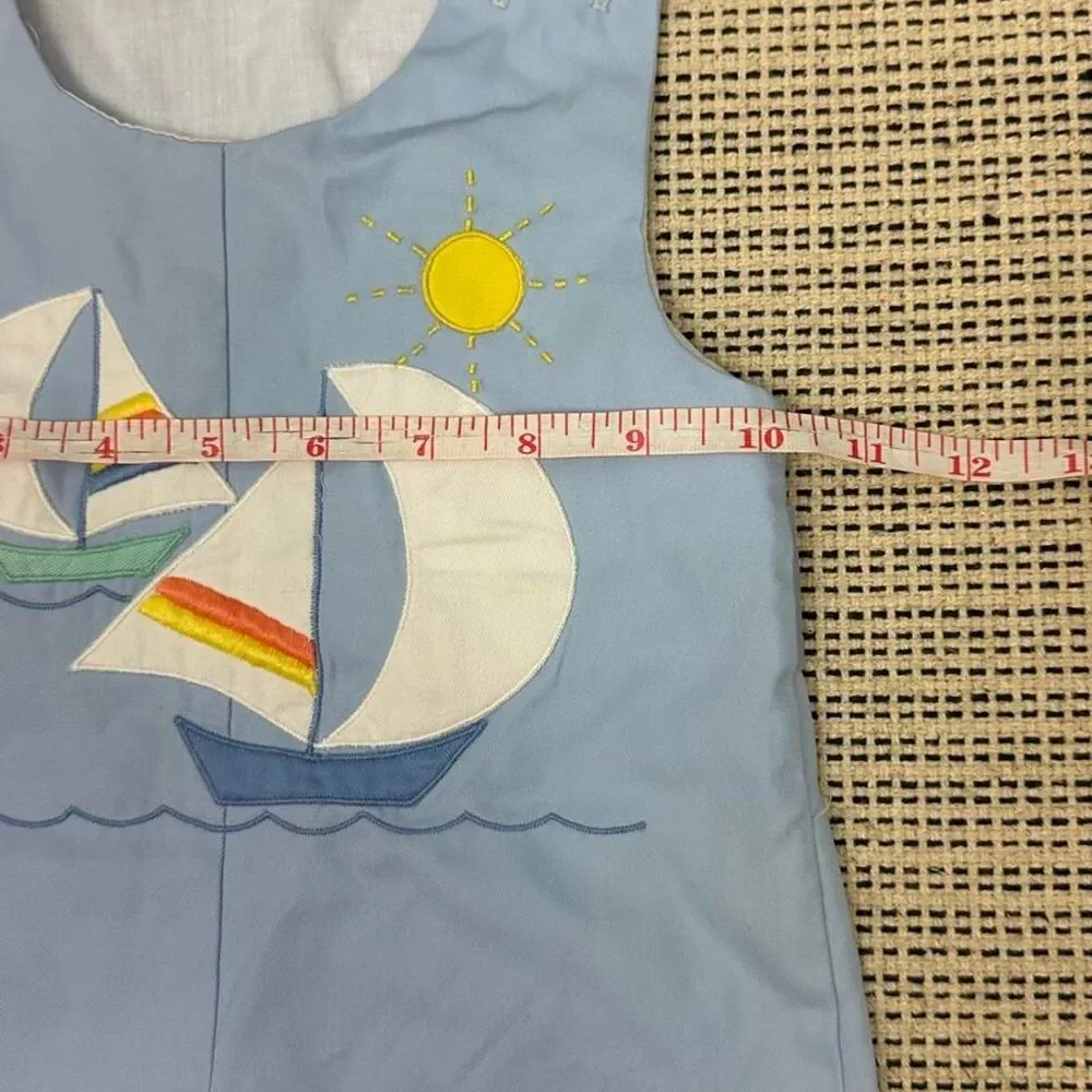Vintage Baby Sail Boat Nautical Light Blue Shorts Jumper